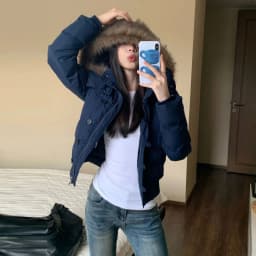 Korean Style Short Thickened Cotton Jacket Women's Winter Coat Fur Collar Hooded Sweet Style Loose Fit Polyester Fabric