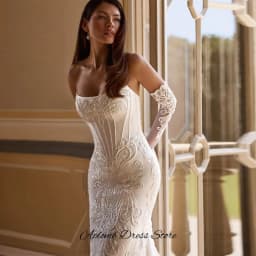 Customized Elegant Satin Strapless Wedding Dress Dreamy Applique Beading Robe de mariée Exquisite Mermaid Tulle Vestido De Novia