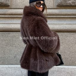 Neo Mint Trendy 2026 Winter Hot Chocolate Brown Peplum Fur Jacket Women Vintage Fashion Fluffy Faux Fox Fur Coat Long Outerwear
