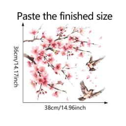 Pink Tree Branches Peach Blossoms And Birds Wall Stickers For Glass Window Decoration Bedroom Living Room Self-Adhesive Decor