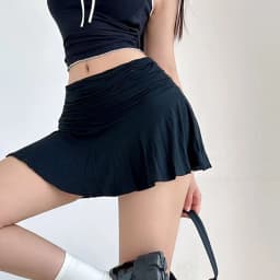 Sweet Flared Mini Skirt Fashion Versatile Black Low-Waisted A-line Skirts Girls Tennis Dance Sports Short Skirts Summer Skirts