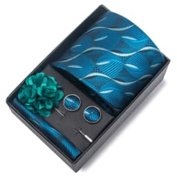 2025 New Design Brand 8 cm Blue Striped Tie Handkerchief Cufflink Brooch Set Man Gift Box Wedding Gift Fit Formal Party