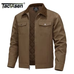 TACVASEN Quilted Cargo Jackets Lightweight Full Zip Corduroy Collar Jackets Cotton Casual Shacket Padded Coats with 5 Pockets