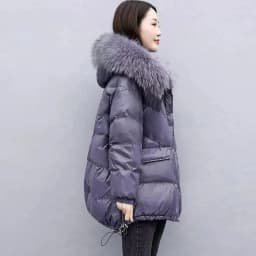 2026 Winter New Warm Down Cotton Jacket With Large Fur Collar Hooded Coat Loose Women Thicken Parker Puffer Overcoat Casual Wear