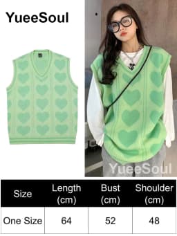 Green Knit Vest Printed Sleeveless Pullover Oversized Women Sweater Vest 2026 New Y2K Vintage Knitwear Women's Autumn Clothing