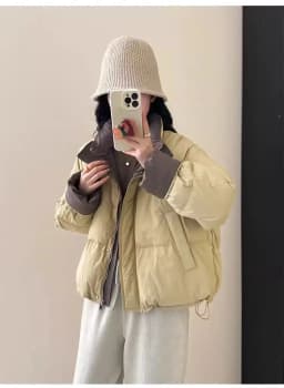 Fashionable Patchwork Design Warm Cotton Jacket Women's Winter New Small Size Burgundy Cotton Coat Student Outerwear Cotton C...