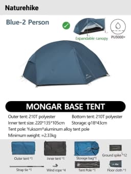 Naturehike Mongar 1 2 3 Base/UL/PRO Camping Tent Ultralight Outdoor Waterproof Hiking Tent 1 2 3 Person Backpacking Tent