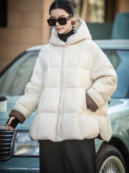 Winter Puff Hooded Patchwork Mid Length Down Jacket Women White Duck Down Fluffy Down Jackets Female Zipper Warm Parker Outwears