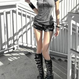Y2k Shorts Punk Wash Black Strap Denim Super Shorts Women Low Waist Slim Fit Hip Hot Pants