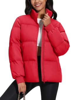TACVASEN Winter Padded Puffer Down Coats Womens Warmth Stand Collar Full Zip-up Jackets Lightweight Waterproof Quilted Outwears