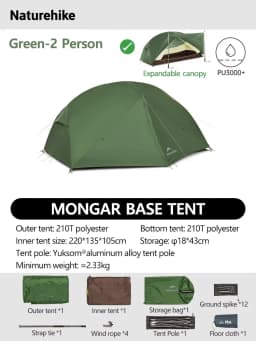 Naturehike Mongar 1 2 3 Base/UL/PRO Camping Tent Ultralight Outdoor Waterproof Hiking Tent 1 2 3 Person Backpacking Tent