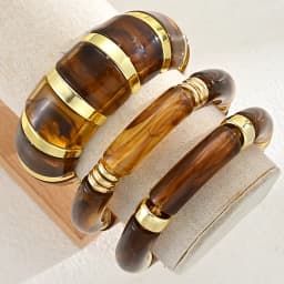 3pcs Brown Acrylic Bamboo Style Bangle Bracelet Set for Women Vintage Tortoiseshell Fashion Chunky Stackable Wrist Jewelry Gifts