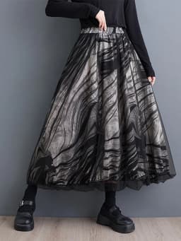[EAM] High Elastic Waist Black Dot Printed Mesh Spliced A-line Half-body Skirt Women Fashion Tide New Spring Autumn 2026 1DJ0329