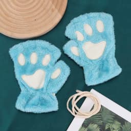 Cartoon Winter Gloves Women's Bear Plush Cat Paw Claw Gloves Cute Short Fingerless Fluffy Bear Claw Mittens For Girls Gift Party
