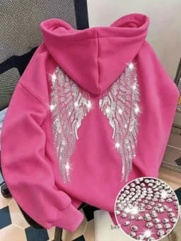 Leisure Spring and Autumn Sweater Wing Print and Hot Rhinestone Two Styles Women's Long-sleeved Pullover Hoodie