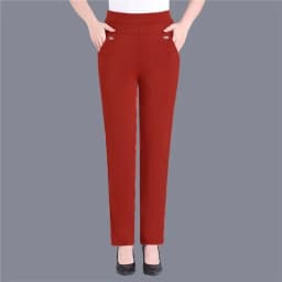 Plus Size Casual Women Elastic Basics Pencil Pants Straight Trousers OL Candy Colors High Waist Ankle-Length Pants Middle-aged