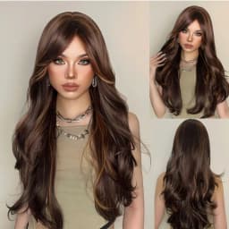 HENRY MARGU Long Wavy Brown Red Orange Wigs with Bangs Cosplay Party Heat Resistant Synthetic Hair Wigs for Black Women Afro
