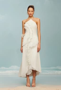 Elegant Neck Strap Ruffles Evening Gown Solid Folds A Line Lace Up Backless Sexy Party Dress 2025 New Party Vacation Y2k Robe