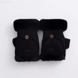 Thicken Flip Cover Suede Gloves Warm Velvet Touch Screen Wool Lining Half Finger Gloves Winter Outdoor Writing Student Gloves