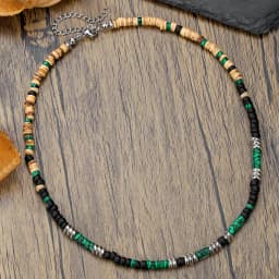 Boho Beaded Necklace for Men New Natural Coconut Shell Turquoises Wood Bead Chain Necklace Men's Fashion Neck Jewelry