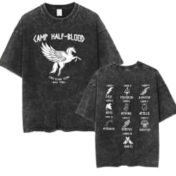 Vintage Washed Percy Jackson Tee Shirt Camp Half-Blood Harajuku Aesthetic T-shirt Men Women Casual Oversized T Shirts Streetwear