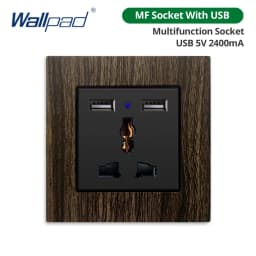 Wallpad Wood Texture Aluminum Alloy Panel EU Electrical Sockets And Wall Switches With LED 1 2 3 Gang 2 3 Way USB Charge Port