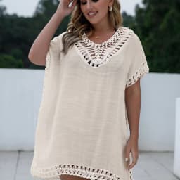 CROCHET BIKINI-Plus Size Beach Tunic for Women, Swimwear, Sun Protection Clothes, Cover Up Swim Dress, Summer