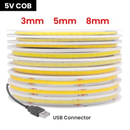 3MM 5MM 8MM COB LED Strip 5V 320LEDs/M RA90 High Density Dimmable Linear Lighting USB Ultra Thin Flexible Tape Light 3000K-6500K