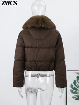 Warm Fur Collar Cotton Coats Women's Green Lapel Zipper Full Sleeve Padded Jacket Overcoat 2026 Winter New Lady Loose Streetwear