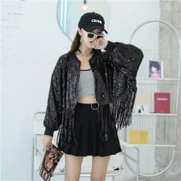 Shiny Fringe Jacket Women's Reflective Sequin Top Short Spring Autumn Trendy Stage Costume Female Fashionable Tassel Coat