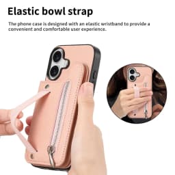 Zipper Cards Solt Wallet Leather Case for iPhone 17 16 15 13 Pro Max 14 Plus 16Pro 15Pro Elastic Rope Wrist Leather Cover