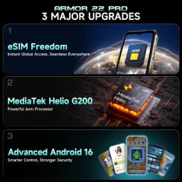 eSIM Ulefone Armor 22 Pro Rugged Phone Android 16 MTK G200 128GB/256GB Global Version Waterproof Shockproof Outdoor Smartphone