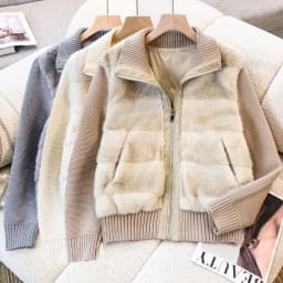 2026 Winter New High-End Knitted Sleeve Patchwork Mink Fur down Jacket Women's Short Fur Jacket