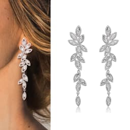 Luxury Polish Best Selling Leaf CZ Long Drop Earrings for Women Elegant AAA Zircon Bridal Earring Wedding Party Jewelry