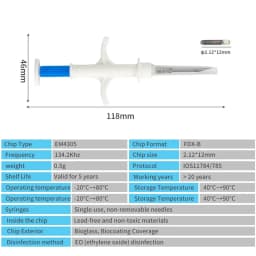 5pcs 1.4*8mm FDX-B Microchips 134.2KHz Animal Chip Microchip Veterinary Pet Syringe RFID Injector Animal Transponder Pet Reader