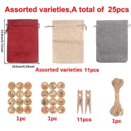 3/6/25/52pcs Multi Color Party Drawstring Gift Bag and 1-24 Round Label with Clip and Hemp Rope, Christmas Calendar Countdown