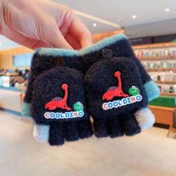2-in-1 Flip Convertible Mittens Thick Fleece Lined Soft Fuzzy Plush Cute Snap Flip-Top Color Block Windproof Warm Gloves Boys