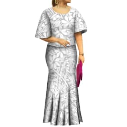 2022 Fall New Style Samoan Puletasi Batwing Sleeve Polynesian Tribal Mermaid Maxi Skirt Dress Women Pacific Island Art Ptaha