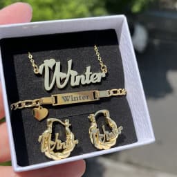 DUOYING Custom Name Heart Jewelry Set Personalized Engraved Letter Bracelet Stainless Steel Necklace Mini Hoop Earrings For Kids