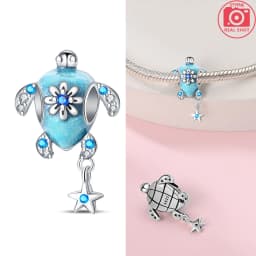 925 Sterling Silver Ocean Series Blue Turtle Starfish Shell Fit Original Bracelet Charms for Women diy Fine Jewelry Gifts