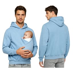 Men Hooded Sweatshirt Kangaroo Jacket Dad and Baby Carrier Hoodie Front Large Pouch Pullover Top for Outing Travel Homewear