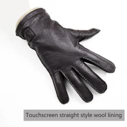 Deer Skin Gloves Men's Touch Screen Dark Brown Genuine Leather Retro Style Autumn and Winter Warm Motorcycle Riding Gloves