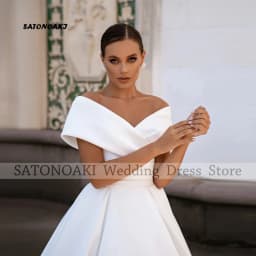 Customized Elegant Off the Shoulder White Satin Wedding Dress for Bride A-Line Plus Size Lace-up Bride Gown Vestido De Novia