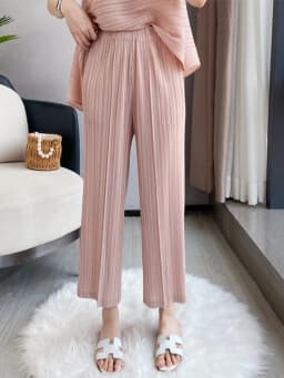 Miyake Pleated Straight Pants Solid Color High Waist Wide Leg Cropped Trousers Loose Elastic Casual Style Fall 2022 New Fashion