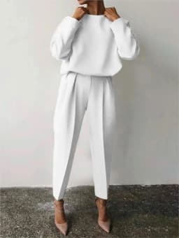 Autumn And Winter Elegant Womens Solid Color Sets Casual O Neck Pullover Tops And Long PantsLadies Fashion Loose Outfits