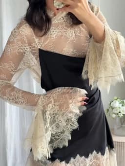 Elegant Satin Floral Lace Patchwork Mini Dress For Women Irregular Hem Long Sleeve Dresses Lady 2026 Chic Evening Party Vestidos