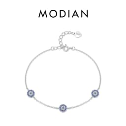 MODIAN Pure 925 Sterling Silver Luxury Turquoise Blue Eyes Clear Cubic Zircon Crystal Link Chain Bracelet For Women Fine Jewelry