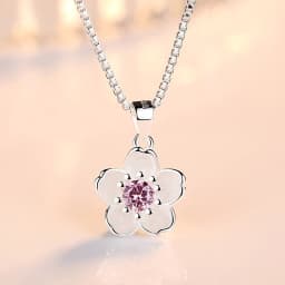 Real 925 Sterling Silver Crystal Flower Pendant Necklace Stud Earrings Jewelry Sets For Women Vintage New FQL23079