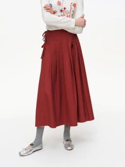 DUSHU 2025 Spring New High Waist 3D Pleated Skirt with Side Tie Layered Ruffle Midi Skirt Fashion Casual Bodycon Pencil Skirt