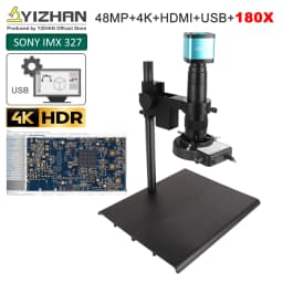 YIZHAN 60MP 48MP 4K USB HDMI VGA Digital Video Monocular Microscope Camera Continus Zoom 180X 215x Soldering Phone Repair Tools
